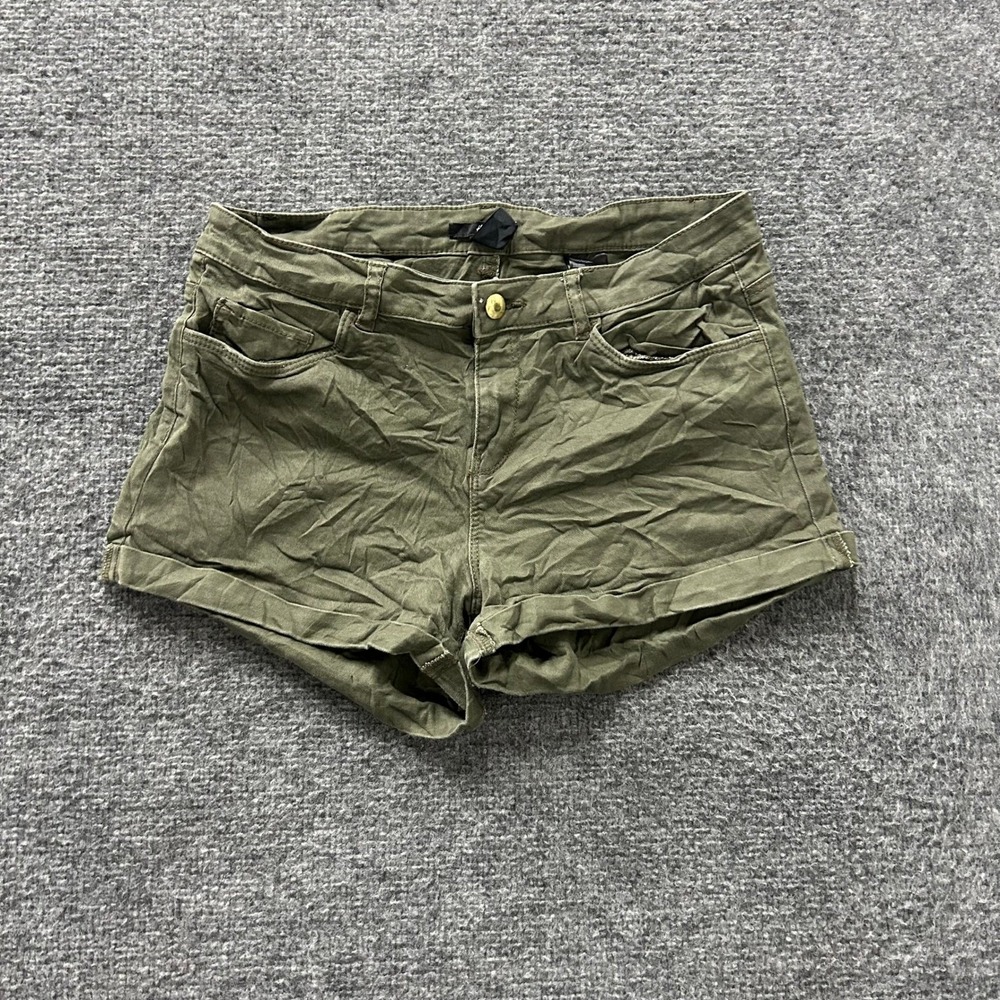 H&M Shorts Womens Size 8 Green Chino Slim Fit Stretch Twill Rolled Cuff Utility